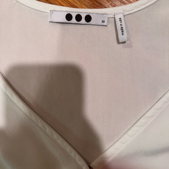 Three Dots White Faux Wrap Twill Cross Front Top - Picture 2 of 3
